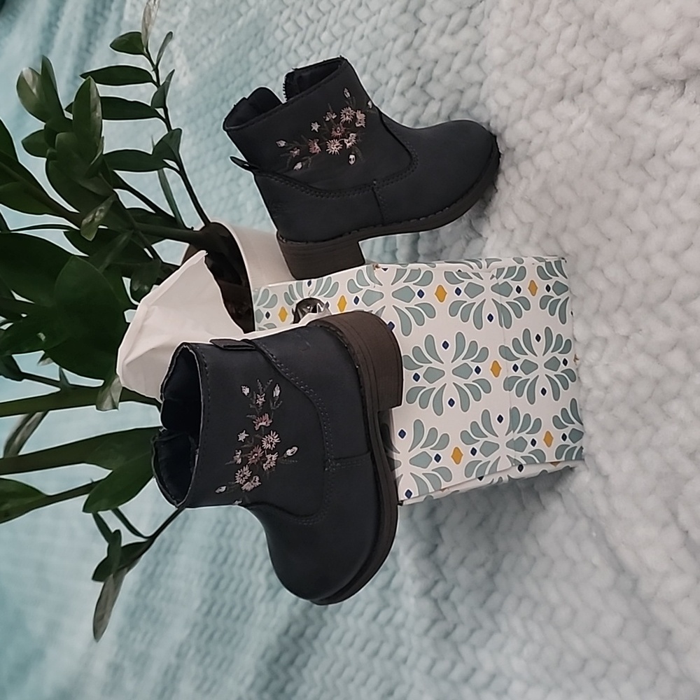 4M Toddler Girls Navy Embroidered Boots